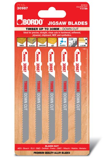 100mm x 2.5T HCS T-Shank Down Cut Jigsaw Blade - 5Pk