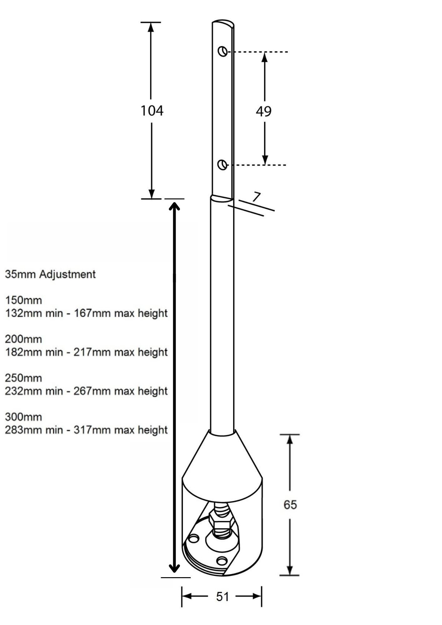 Rebated Shaft Foot Assembly - Multiple Lengths Available