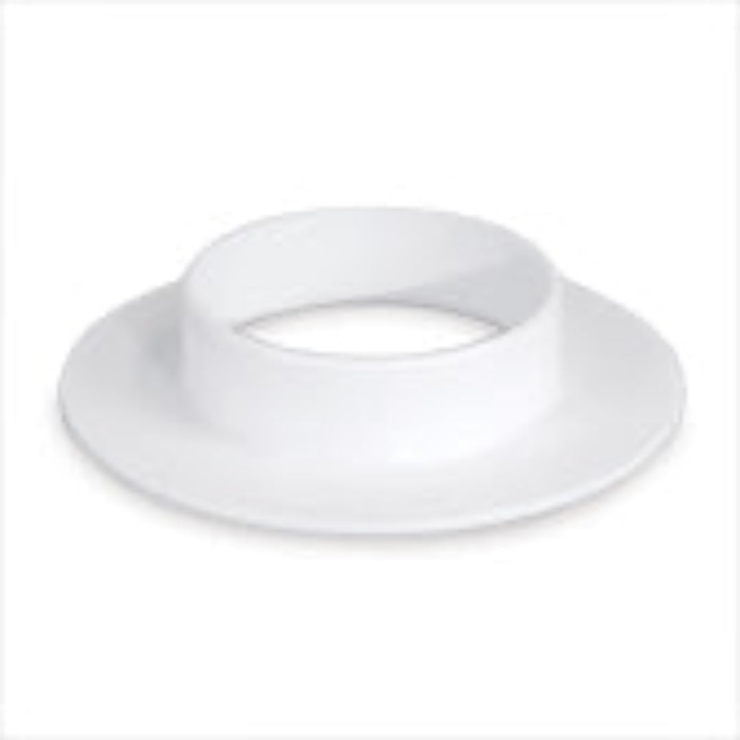 A white plastic floor flange with a raised shoulder.