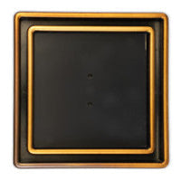 A black tile insert drain cover with a stainless steel edge and a square opening in the center.
