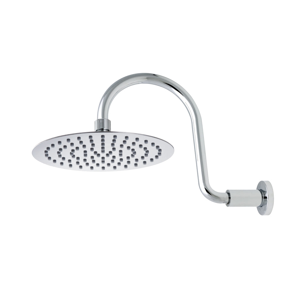 Stainless Steel Round 200mm 1 Function Wall Shower on Swan Neck Arm
