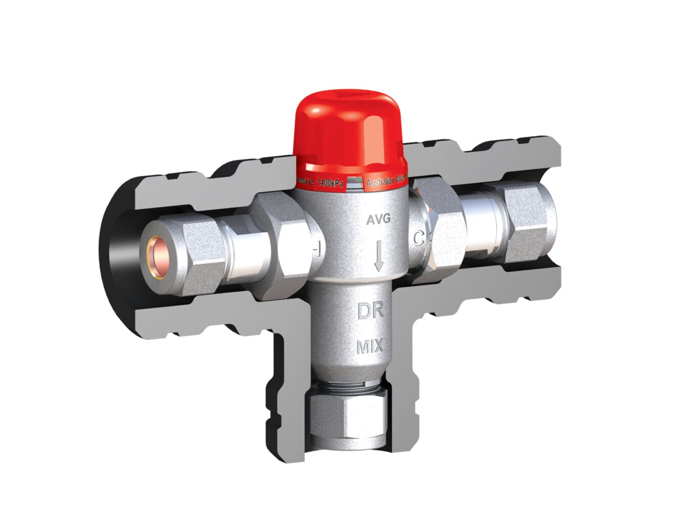 AVG 20mm 3/4" Temperature Control Valve Red Cap Copper Olive TCV20C