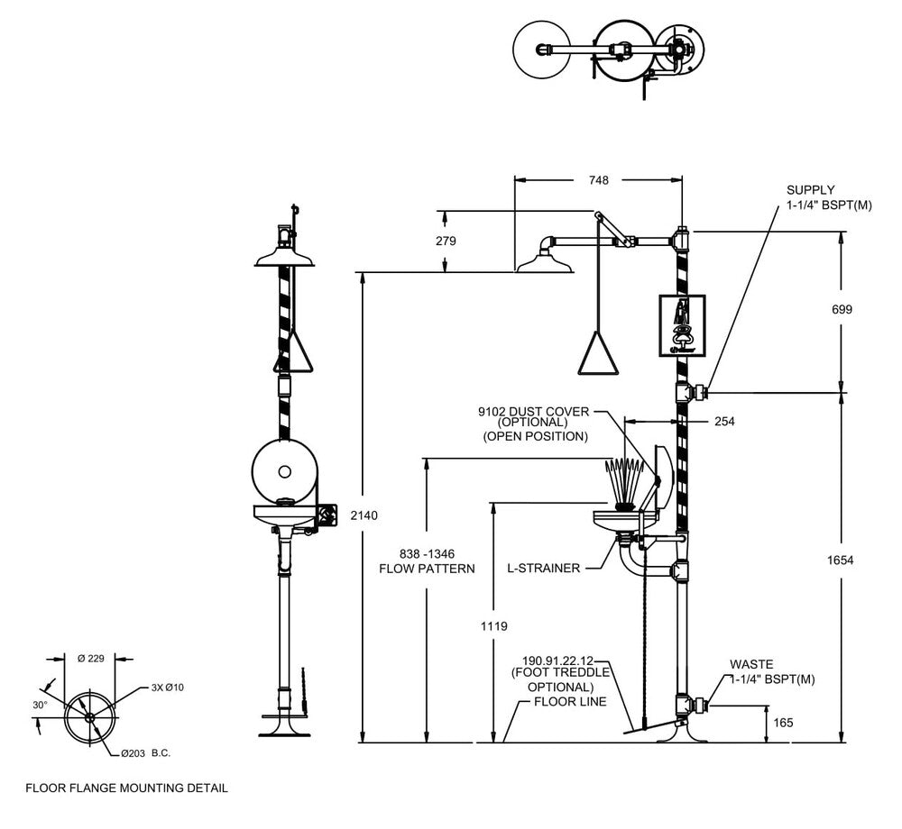 GalvinSafe® Free Standing Combi Shower, AXION® MSR ABS Eye/Face Wash, Hand Act (HAWS)
