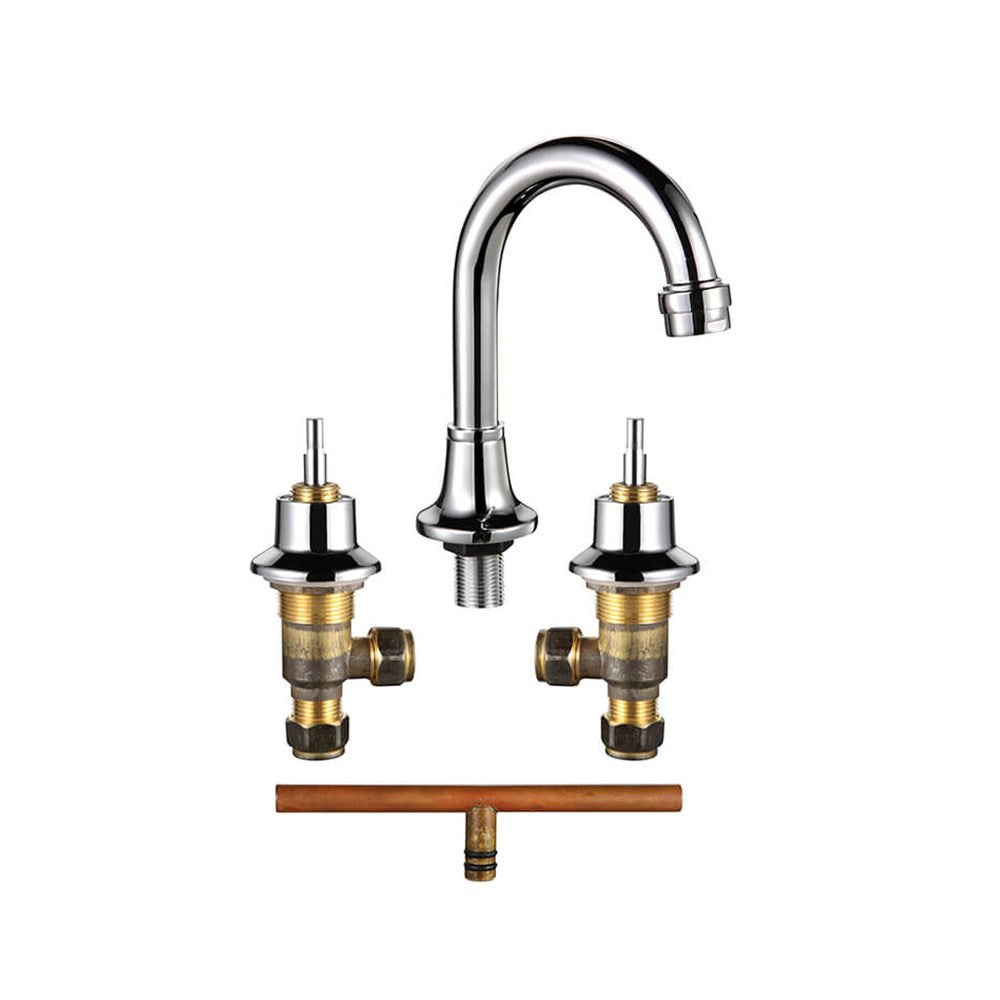 Basin Set - Curved Outlet, Less Handles, Chrome Plated, Lead Free
