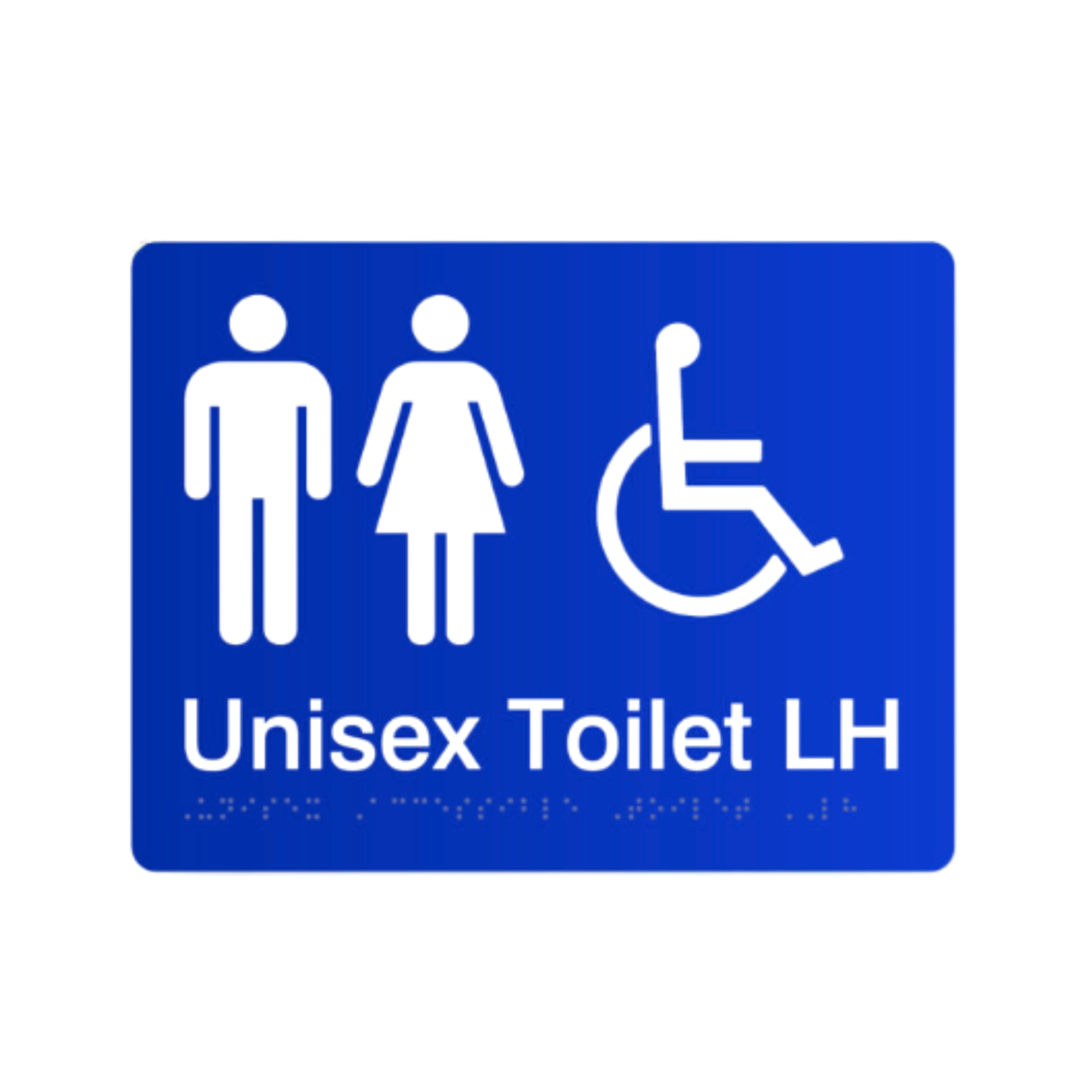 Unisex Disabled Left Hand Toilet Braille Sign in Blue Tactile Printed Acrylic - Pre Order