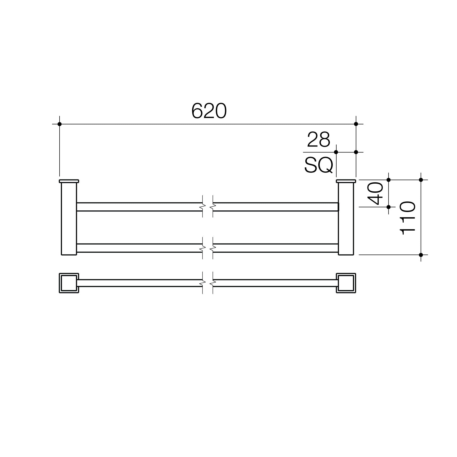 Quatro Double Towel Rail - 620mm