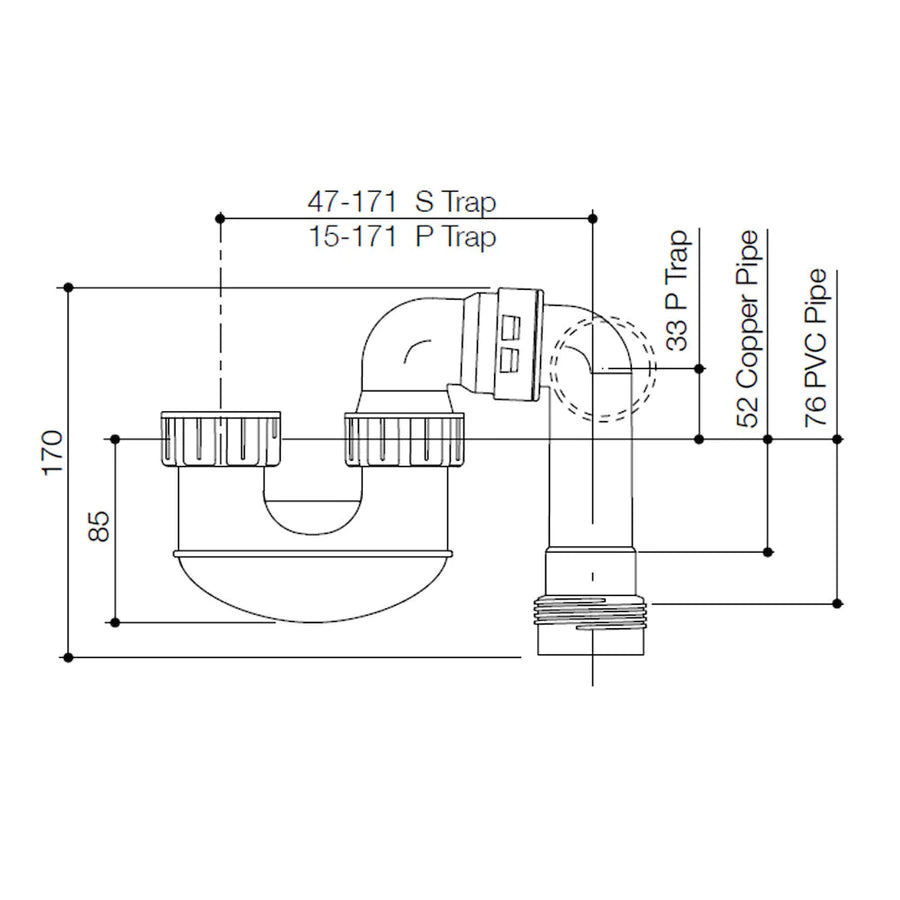 40MM SHORT INLET COMBI S&P TRAP