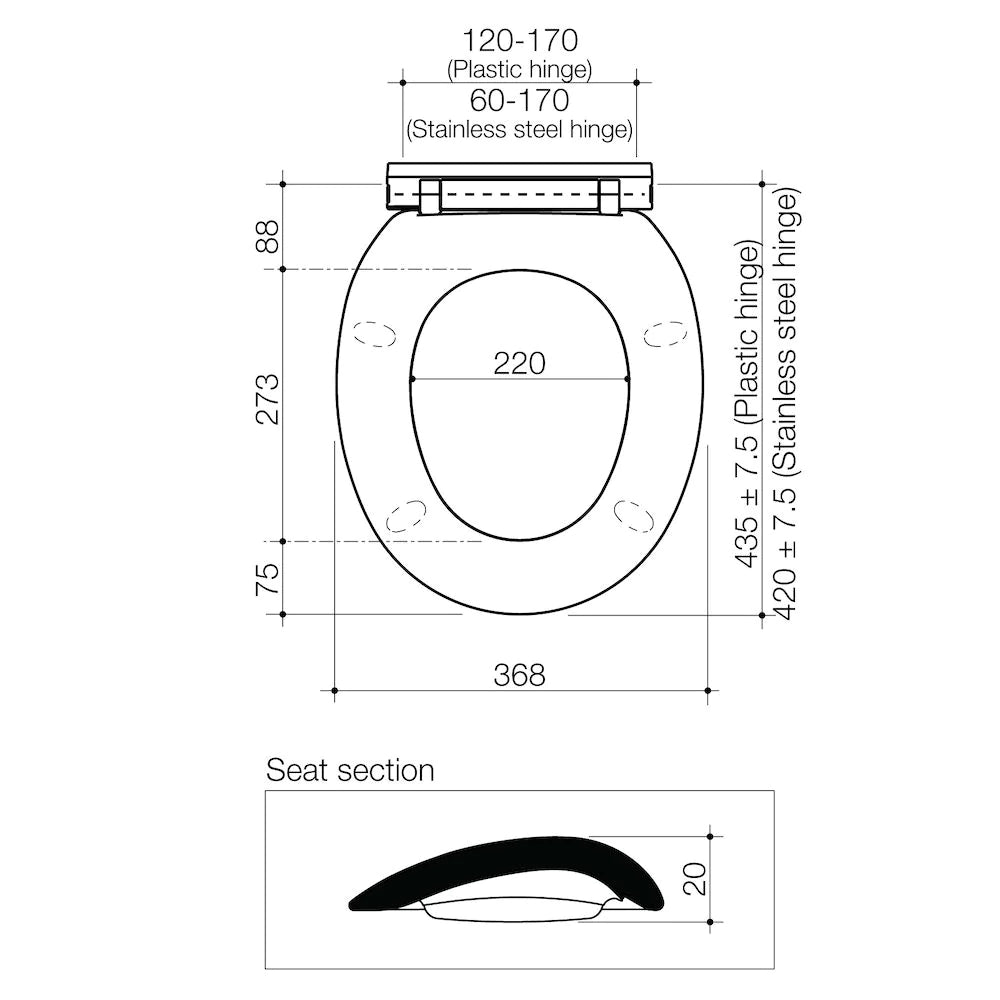 Caravelle Toilet Seat Sc Qr St/st Hinge with Germgard®