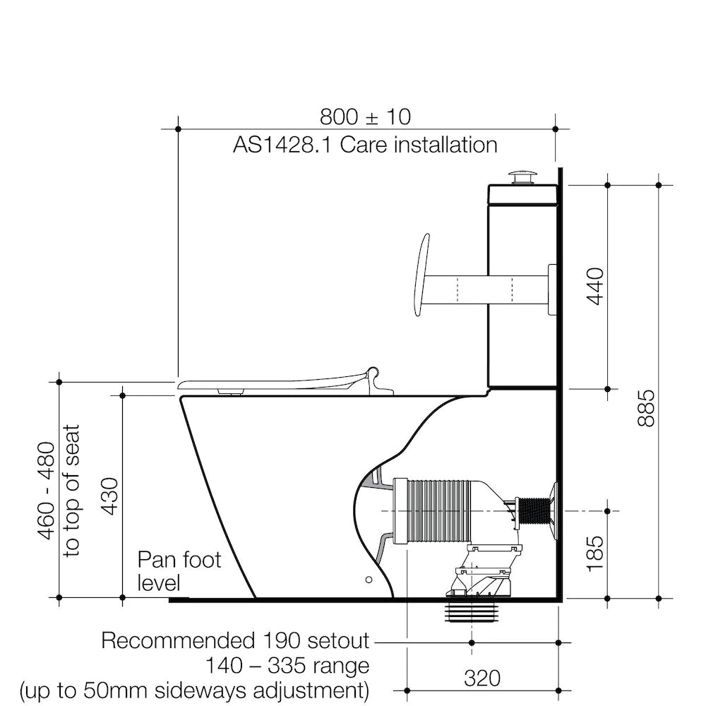 Care 800 Cleanflush® Wall Faced Suite with Backrest and Caravelle Care Single Flap Seat - Sorrento Blue (with GermGard®)