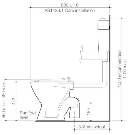 Care 100 V2 Connector (S Trap) Suite with Backrest and Caravelle Care Single Flap Seat - White