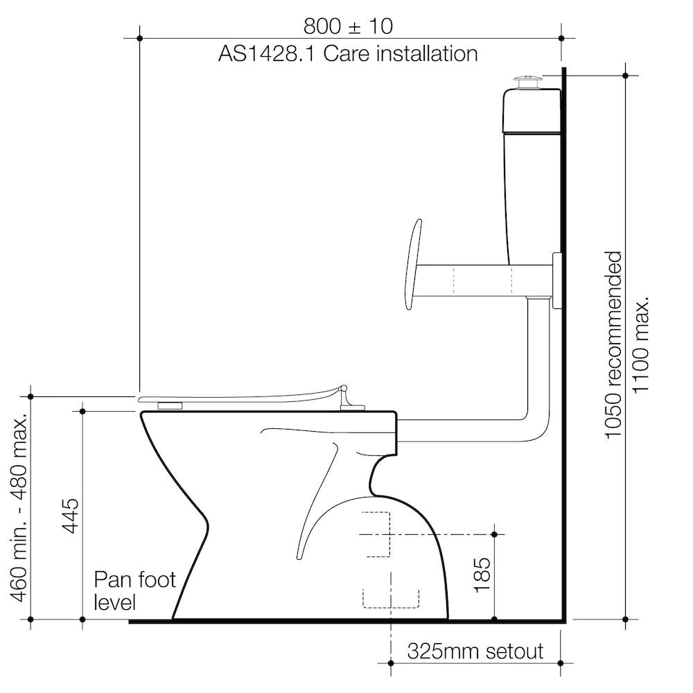 Cosmo Care V2 Connector (S Trap) Suite with Backrest and Caravelle Care Single Flap Seat - White