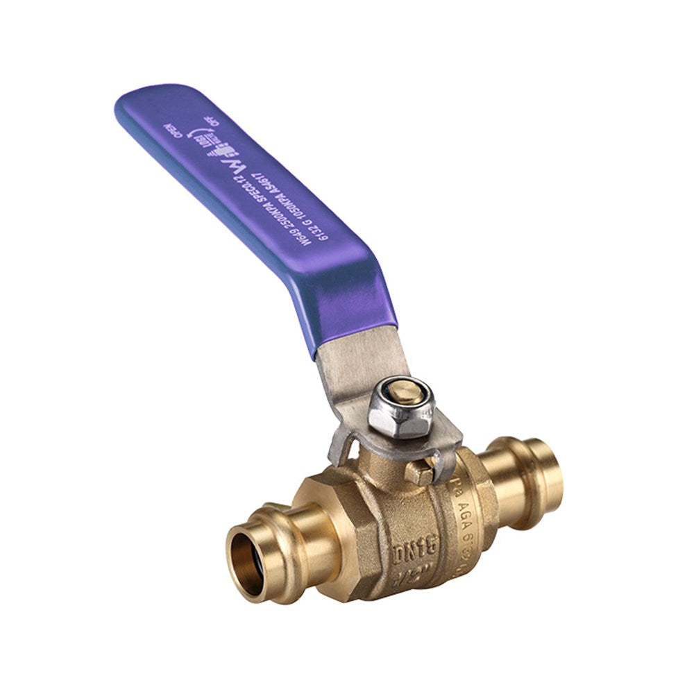 Watermarked Press Fit Ball Valve — Lever Handle, CU x CU, Lilac, Recycled Water, Lead Free