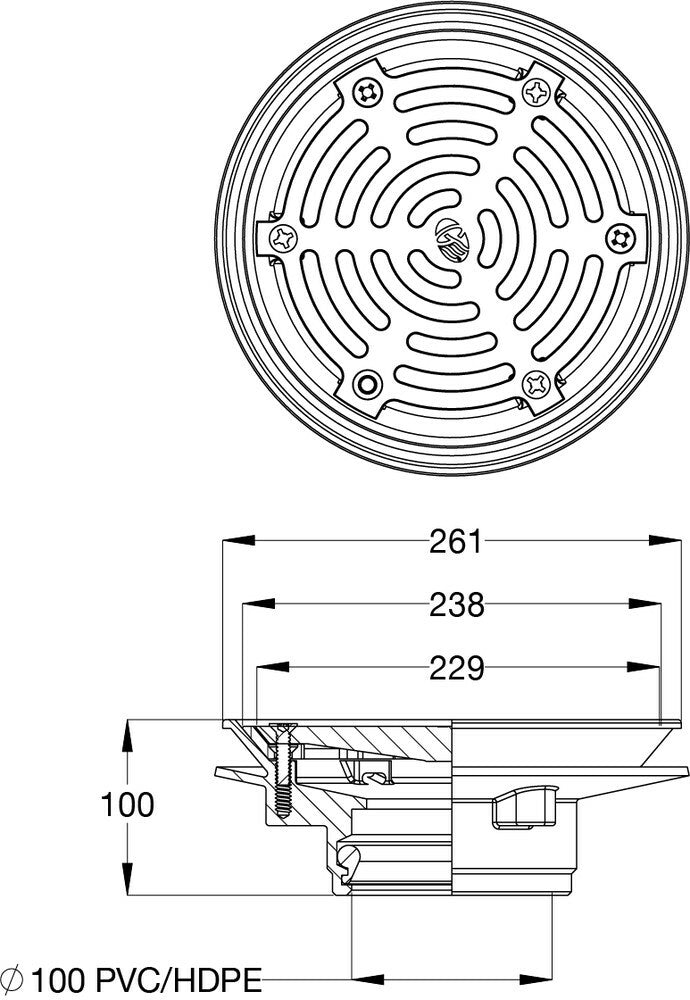 HD Flat Vertical Rain Water Outlet (with Membrane and Clamp Ring) 100PVC/HDPE