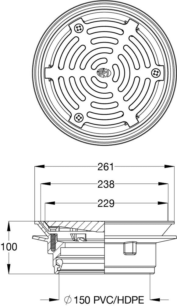 HD Flat Vertical Rain Water Outlet (with Membrane and Clamp Ring) 150PVC/HDPE