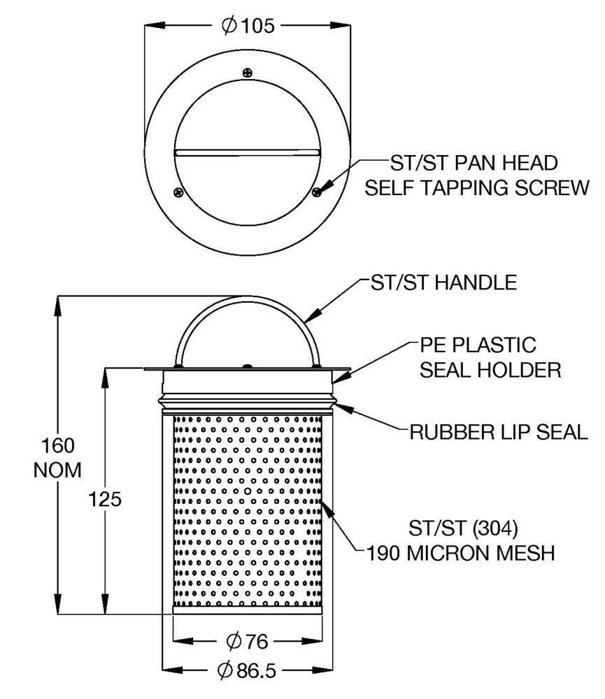 Stainless Steel Strainer Basket 100mm (190 Micron)