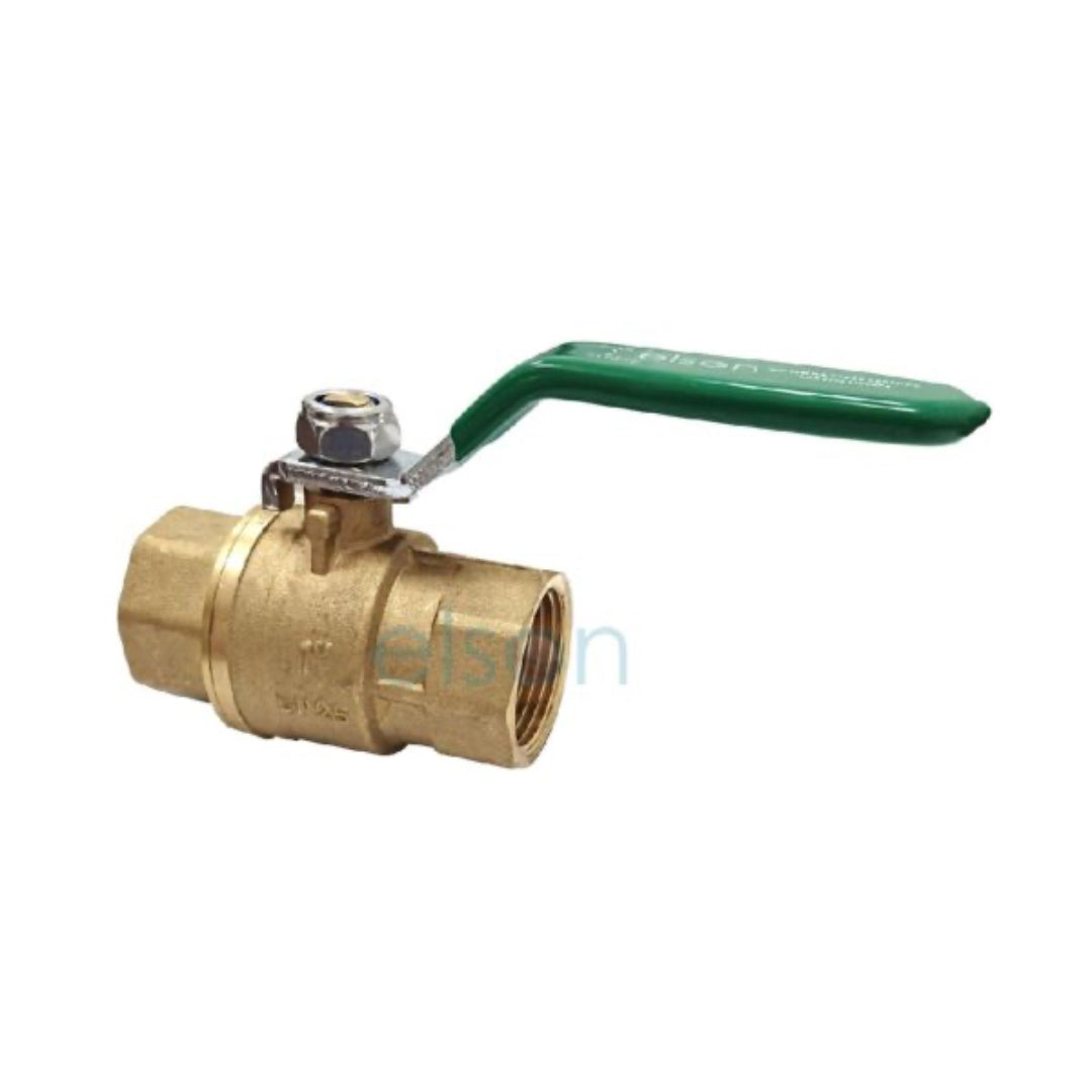 A 32mm ball valve with a dual-approved green handle, made of brass, designed for water and gas.