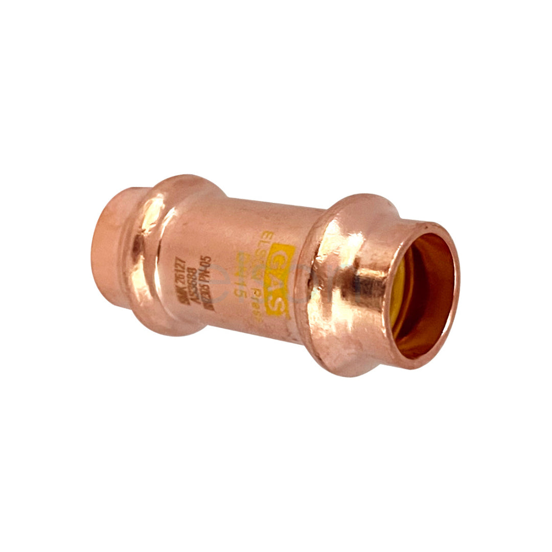A copper press gas coupling no.1s fitting, typically used in plumbing systems.