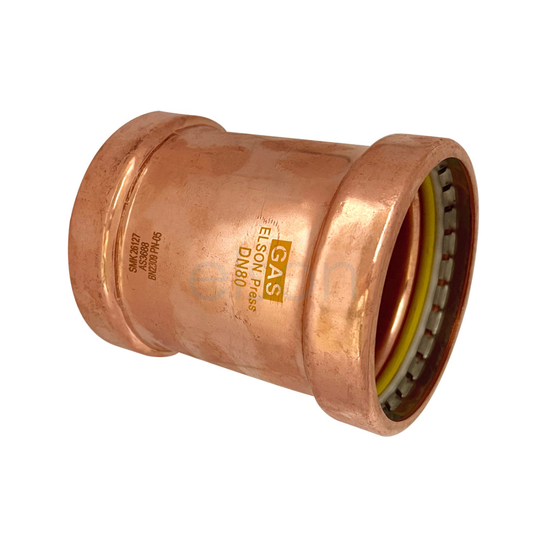 Copper pipe fitting with 'Elson' branding on a white background