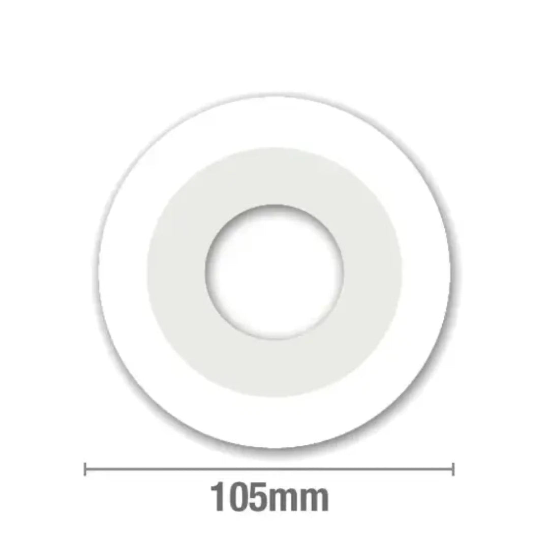 Circular white object with a smaller central circle and labeled diameter of 105mm on a white background