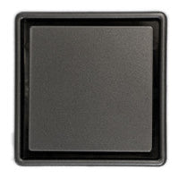 A stainless steel shower drain grate designed for tiled floors.