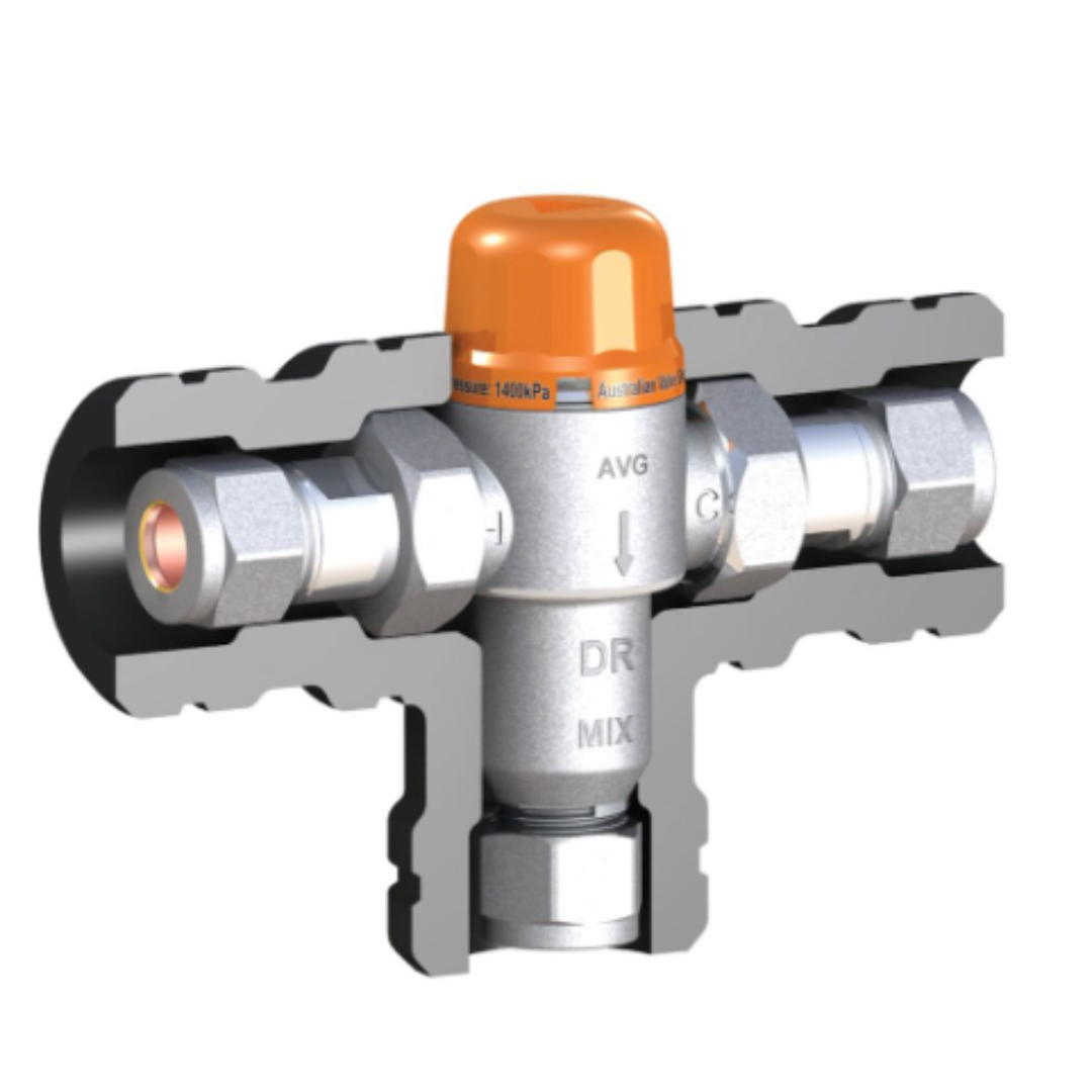 Valve with orange top and metallic body on a white background