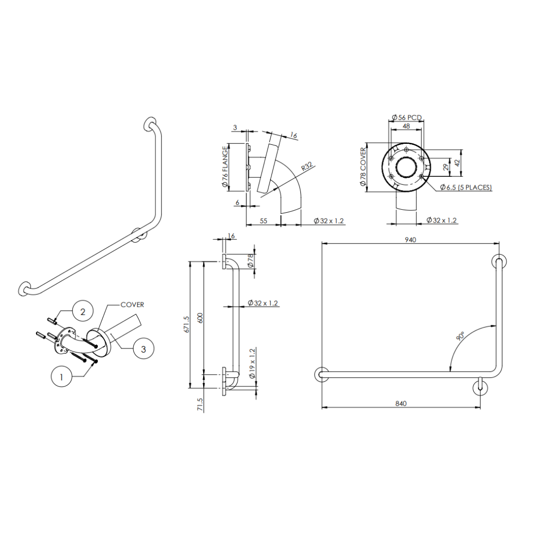 Disabled Bathroom Kit - Toilet, Backrest and Grab Rails