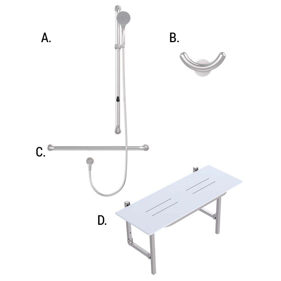 Accessible Shower Recess 01803 Combination Set Hygienic Seal Brushed Stainless WELS 5 Star - 6L/min
