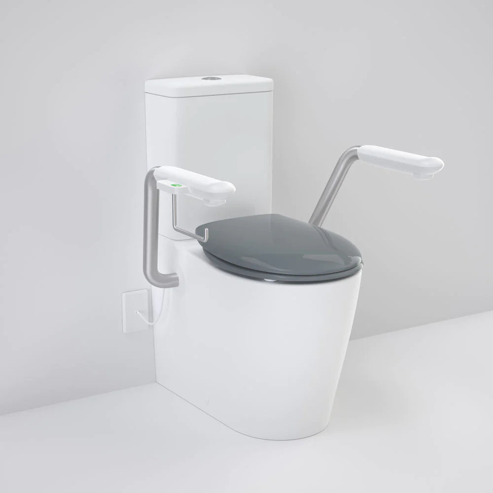 Care 660 Cleanflush Wall Faced Close Coupled Easy Height BE Suite with Nurse Call Armrests Right and Caravelle Double Flap Seat Anthracite Grey - with GERMGARD®
