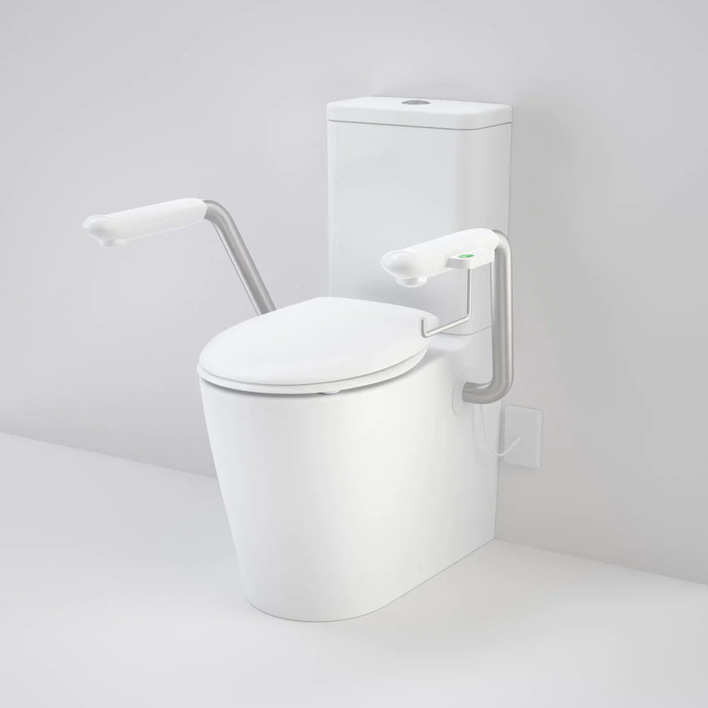 Care 660 Cleanflush Wall Faced Close Coupled Easy Height BI Suite with Nurse Call Armrests Left and Caravelle Double Flap Seat White