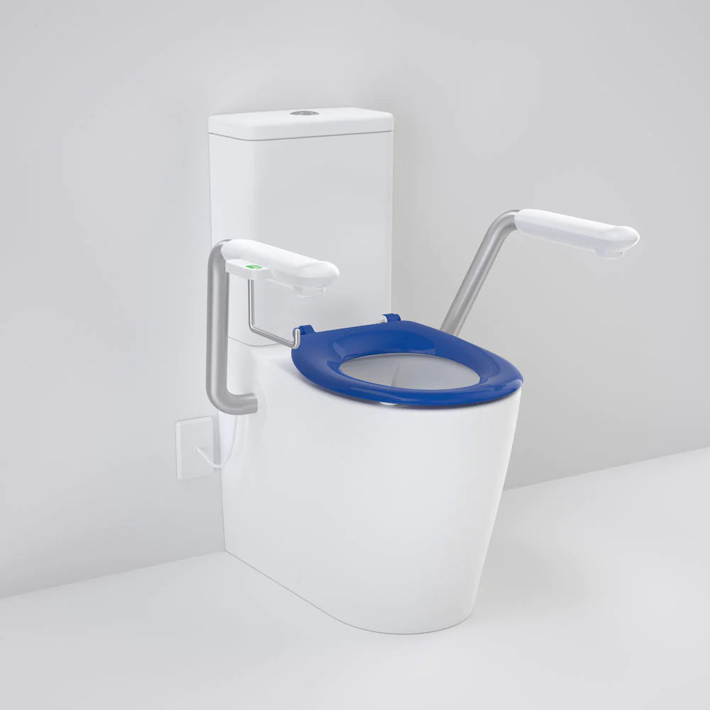 Care 660 Cleanflush Wall Faced Close Coupled Easy Height BE Suite with Nurse Call Armrests Right and Caravelle Single Flap Seat Sorrento Blue - with GERMGARD®