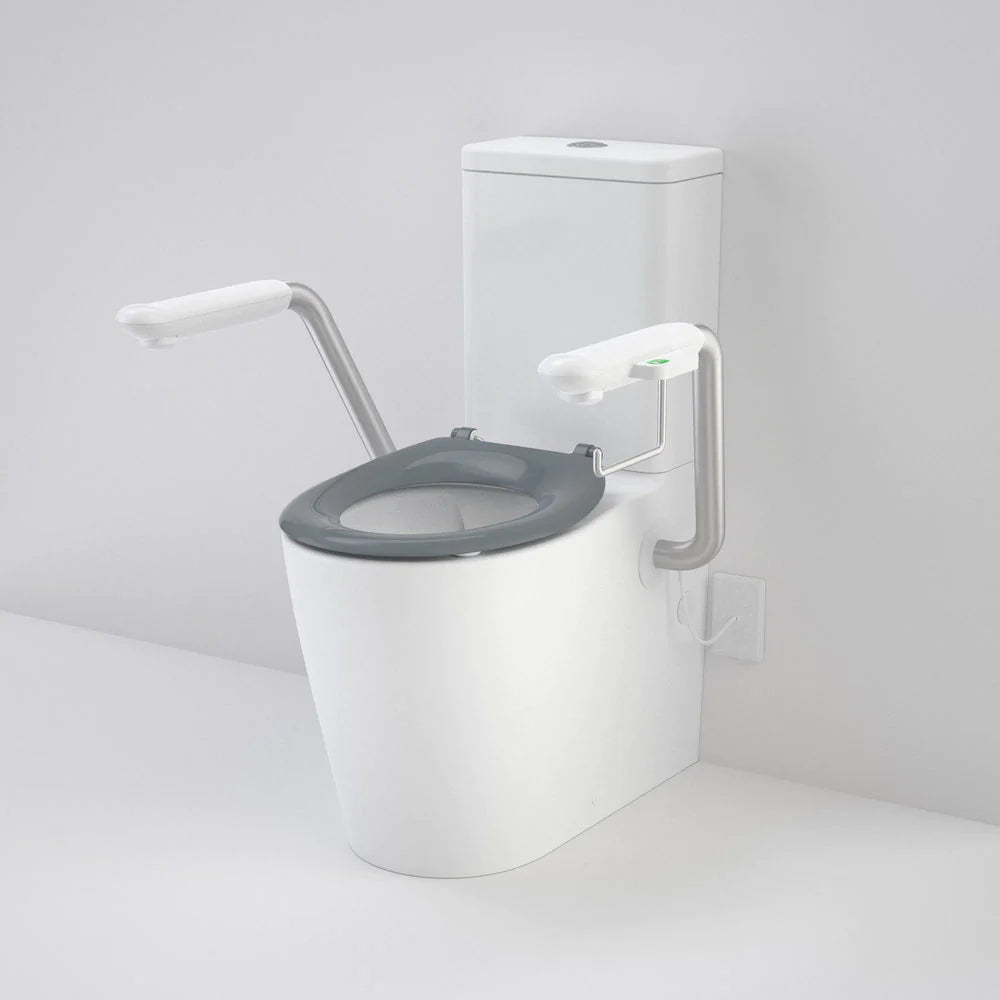 Care 660 Cleanflush Wall Faced Close Coupled Easy Height BI Suite with Nurse Call Armrests Left and Caravelle Single Flap Seat Anthracite Grey