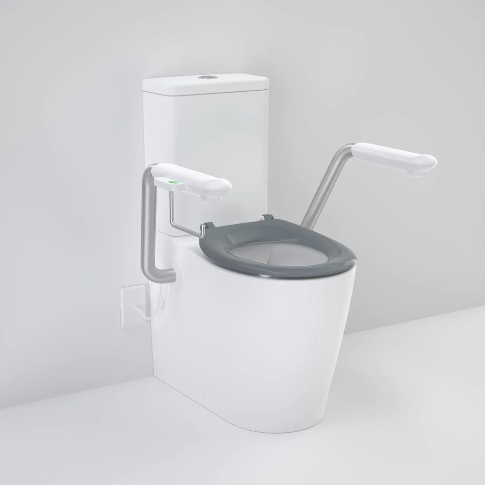 Care 660 Cleanflush Wall Faced Close Coupled Easy Height BI Suite with Nurse Call Armrests Right and Caravelle Single Flap Seat Anthracite Grey