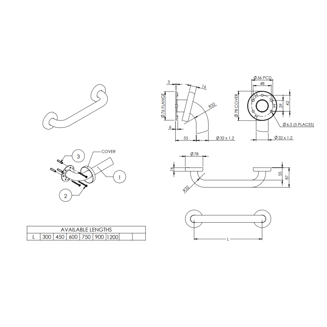 Disabled Bathroom Kit - Toilet, Backrest and Grab Rails