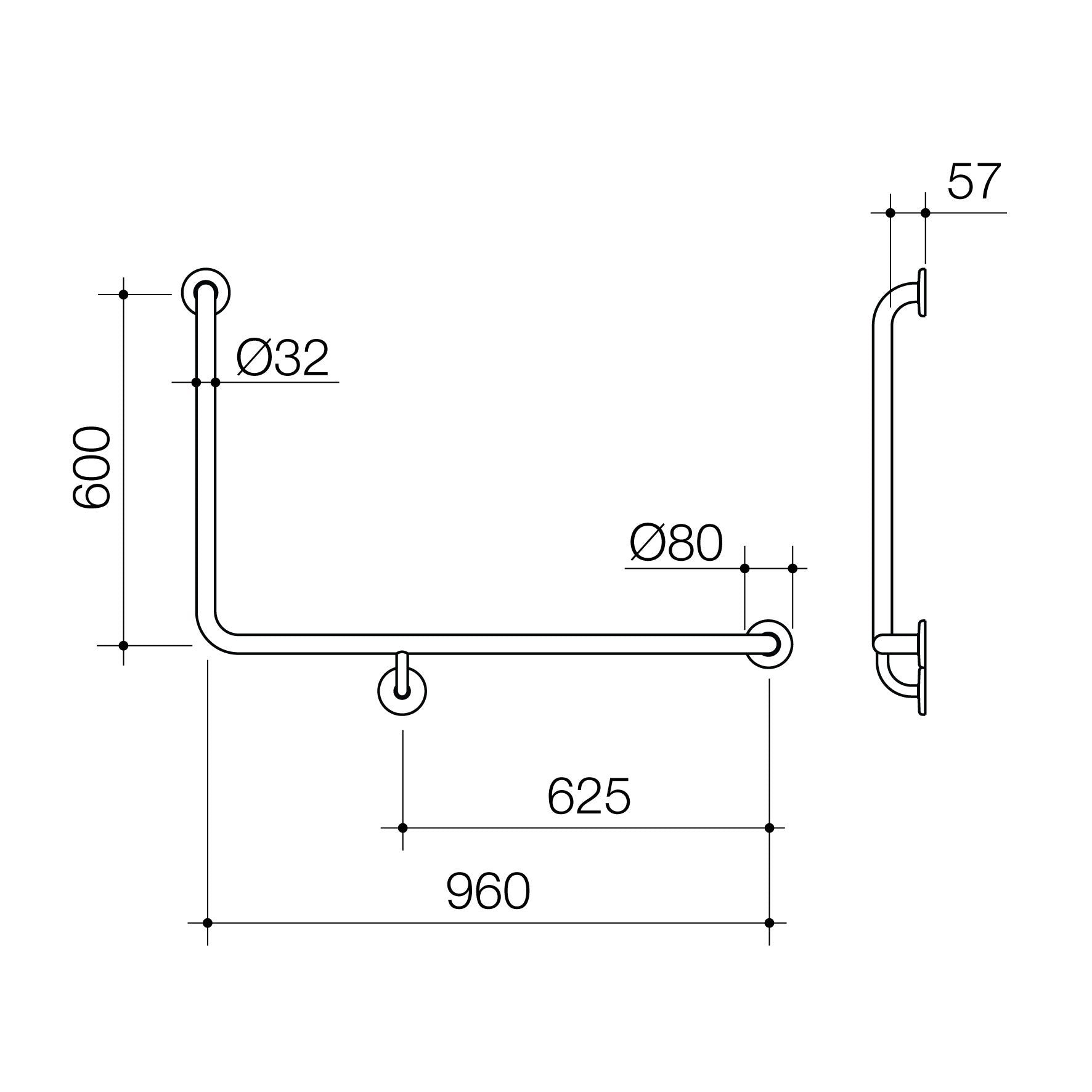 Care Support Grab Rail - 90 Degree Angled 960x600 RH - Matte Black
