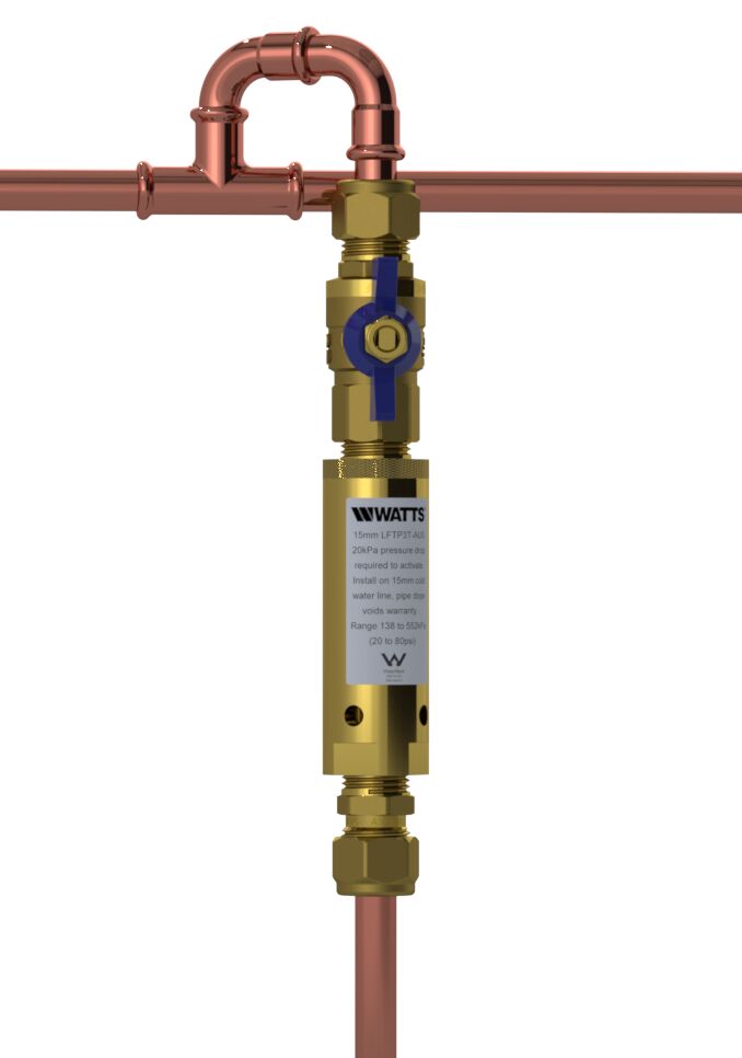 Trap Primer Valve for Floor Drains – 15mm Lead-Free Brass, Pressure-Activated, Vacuum Breaker Ports