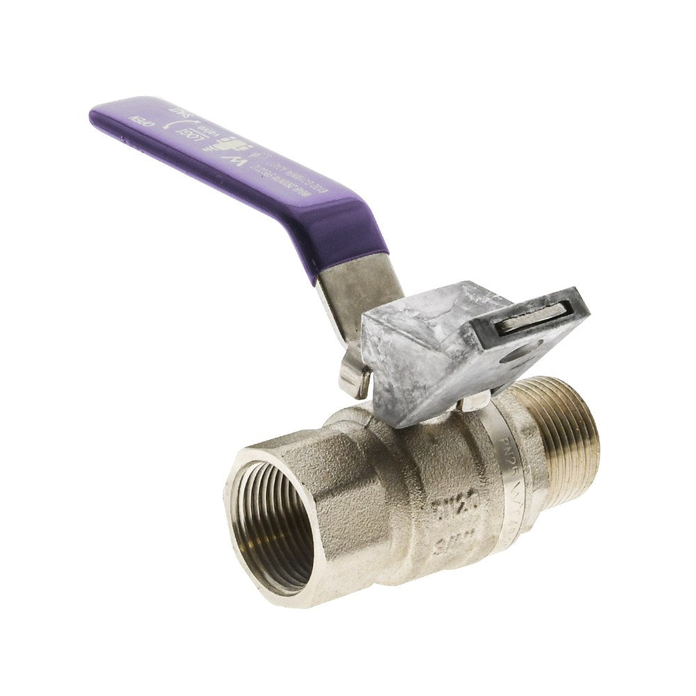 Lockable Ball Valve — Lever Handle, MI x FI, Lilac, Recycled Water, Lead Free