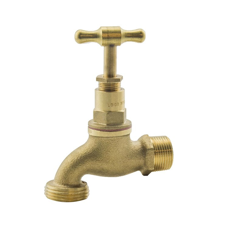 Brass faucet on a white background
