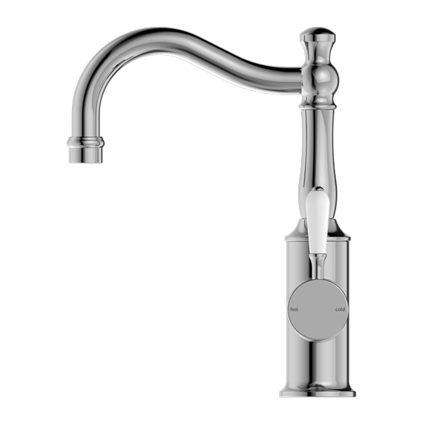 York Basin Mixer Hook Spout With White Porcelain Lever