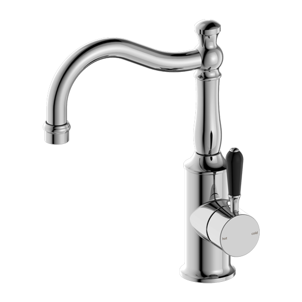 York Basin Mixer Hook Spout With Black Porcelain Lever