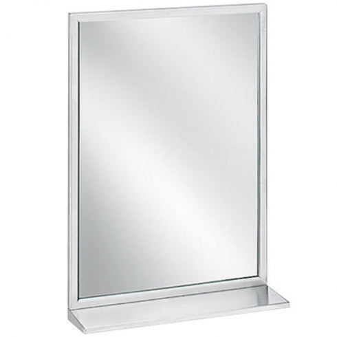 SS Angle Frame Mirror wiith SS Shelf 600mm W x 600mm H