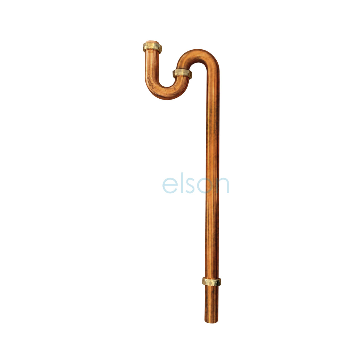 A copper plumbing trap with a 40mm diameter and a 750mm length, featuring a loose nut connection at both ends.