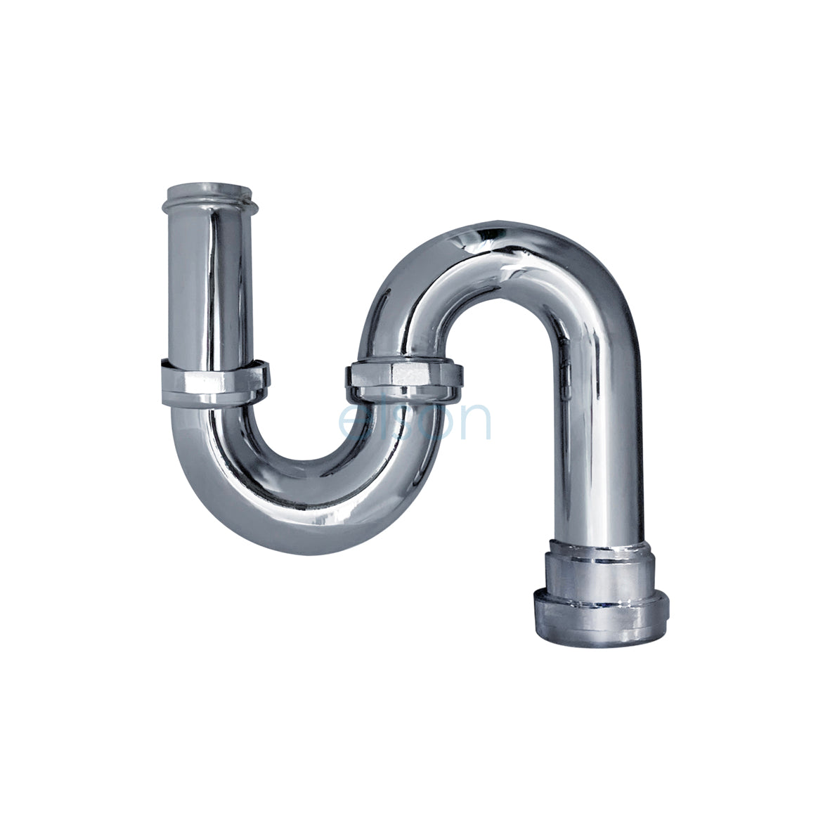 A chrome-plated copper S-trap plumbing fitting designed to suit PVC.