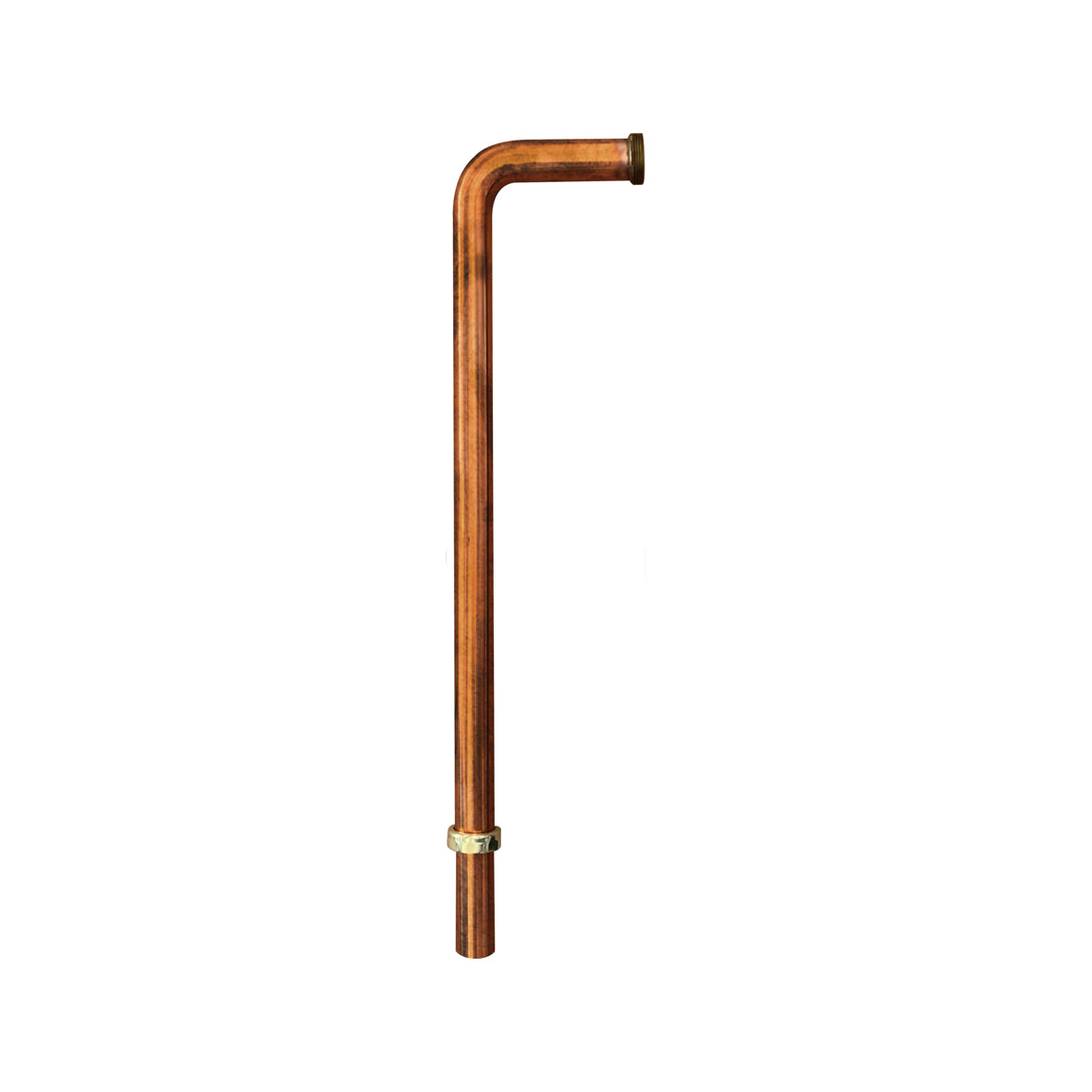 A copper drain rod with a polished finish, featuring a rounded handle and a straight pipe.