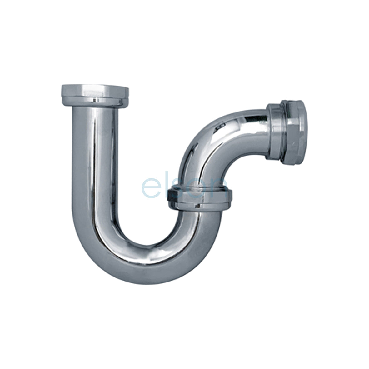A silver-colored copper chrome easy fix P trap for plumbing.