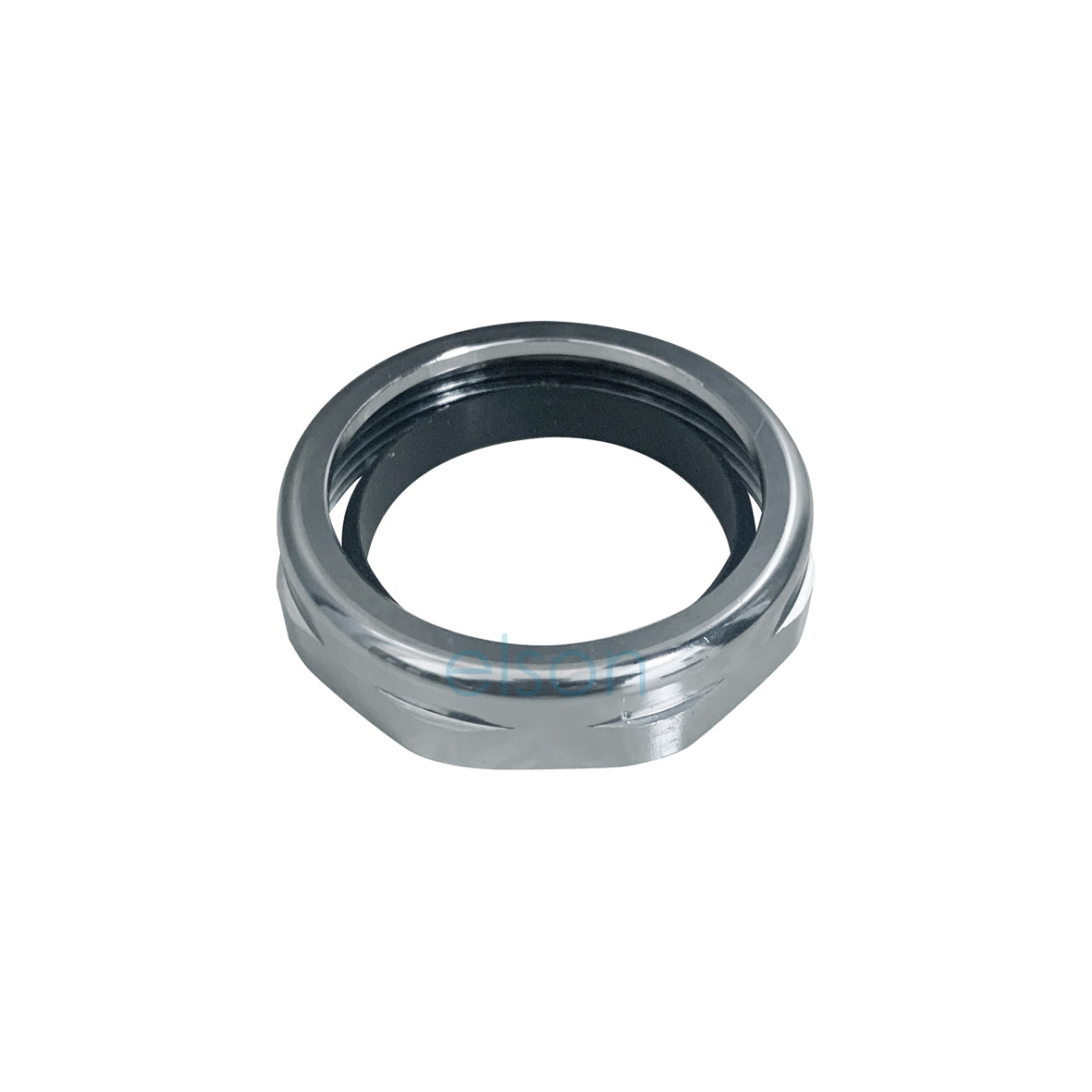 A chrome-plated olive green rubber nut with a washer, designed for fastening or securing applications.