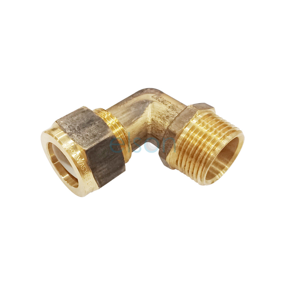 A 20mm x 20mm CxM nylon olive compression elbow with DR brass threads.