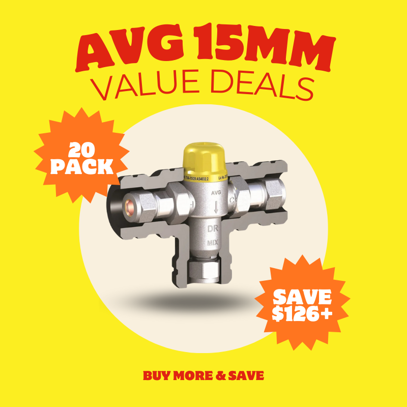 20 Pack Bundle - AVG 15mm Tempering Valve c/w Insulation (Yellow Cap) - TVA15C-LF