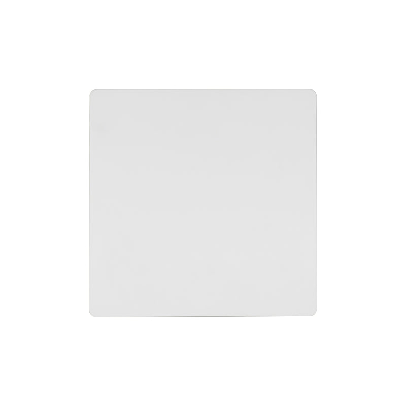 Rectangular glass shelf with metal bracket on a white background