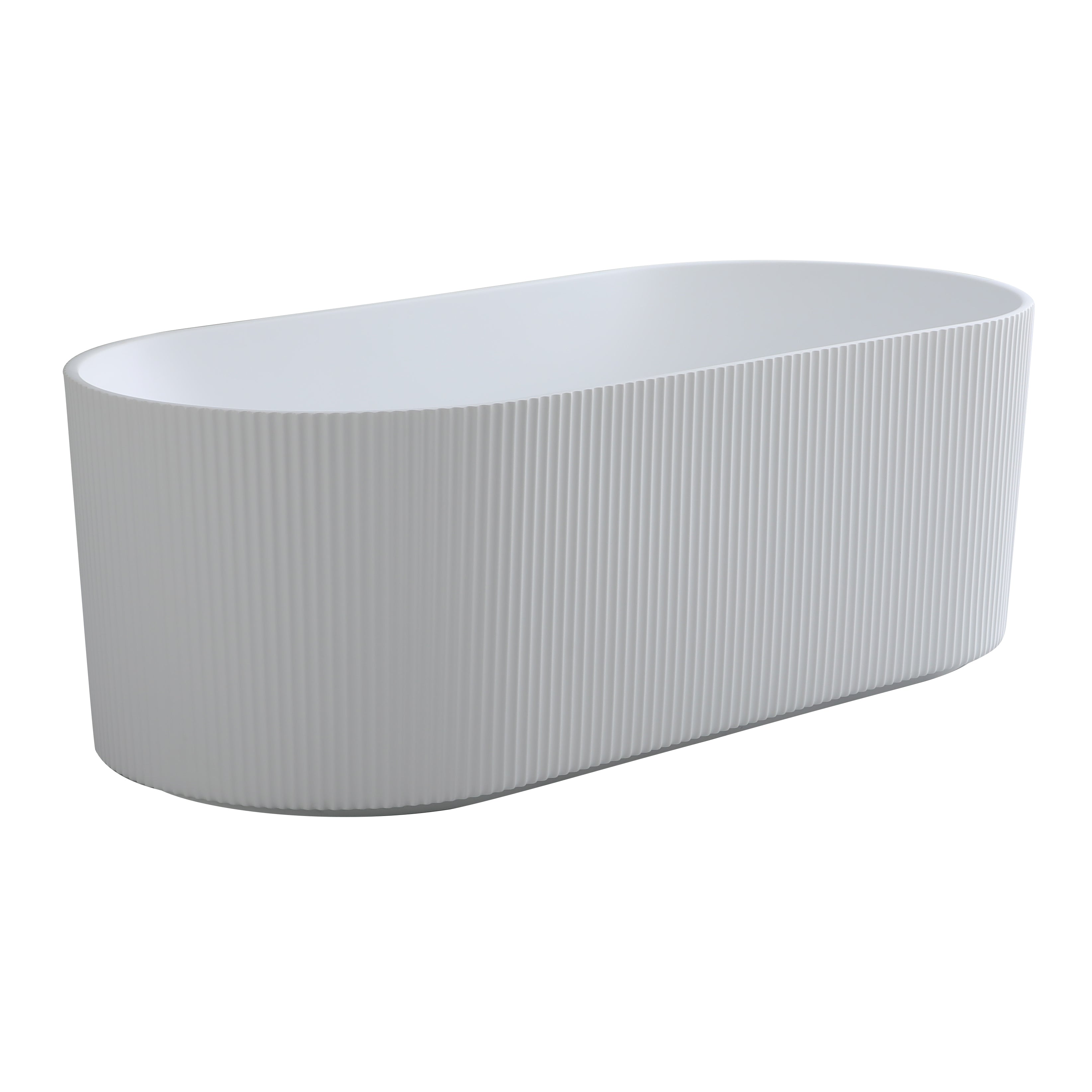Fluted Oval Freestanding Bath 1500mm Matte White - Adjustable Legs
