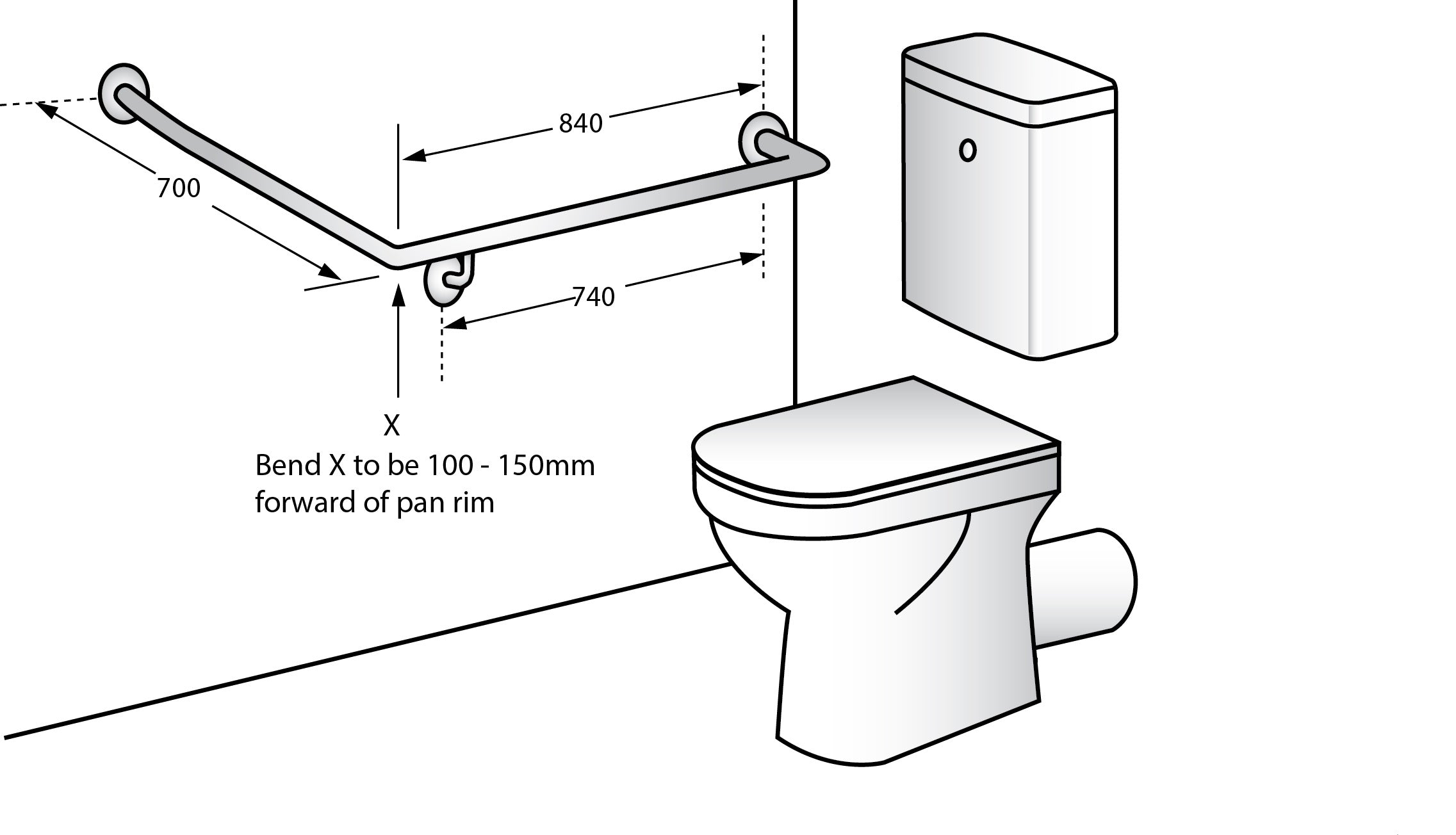 30° Flush Mount Side Wall Grab Rail RH in Antimicrobial